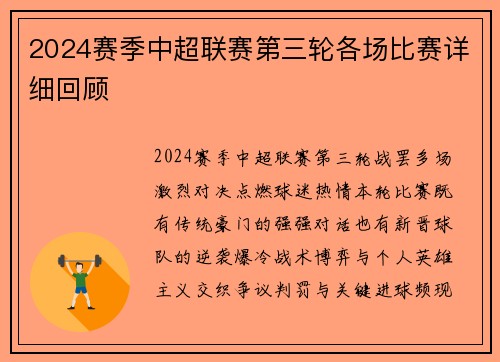 2024赛季中超联赛第三轮各场比赛详细回顾