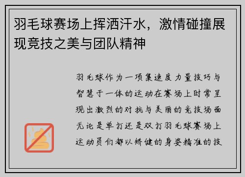 羽毛球赛场上挥洒汗水，激情碰撞展现竞技之美与团队精神
